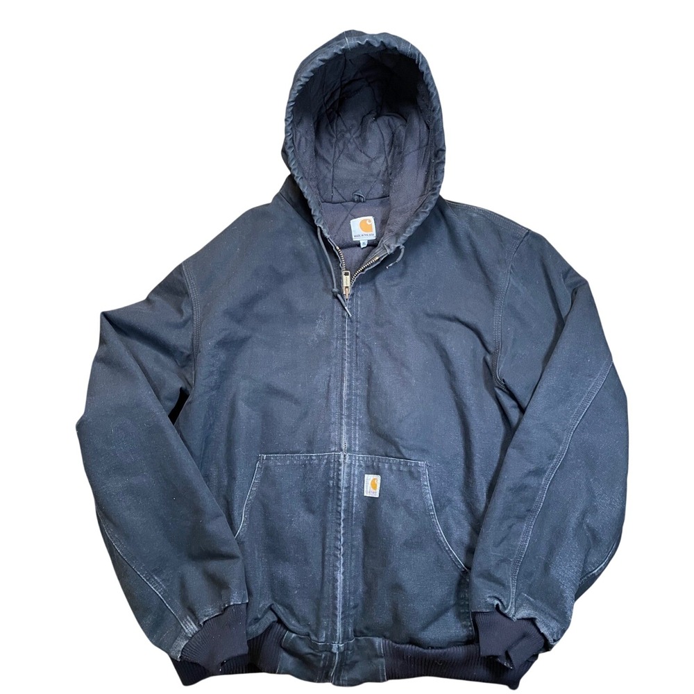 Carhartt 125th Anniversary Quilted Lined Duck Canvas Hooded Jacket Black Men‎ XL